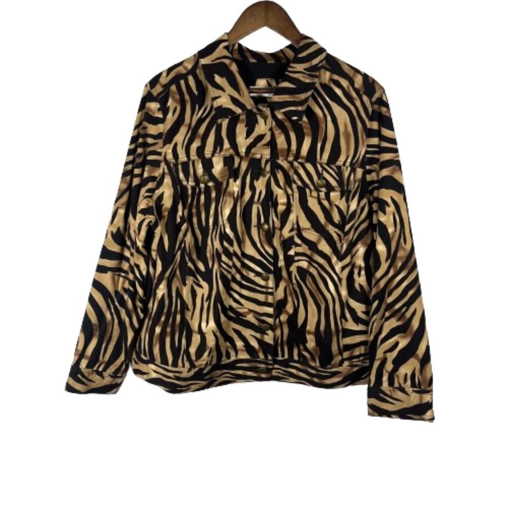 Lucy‎ & Laurel Womens Zebra Animal Print Jacket Size 2X Bohemian Casual Office